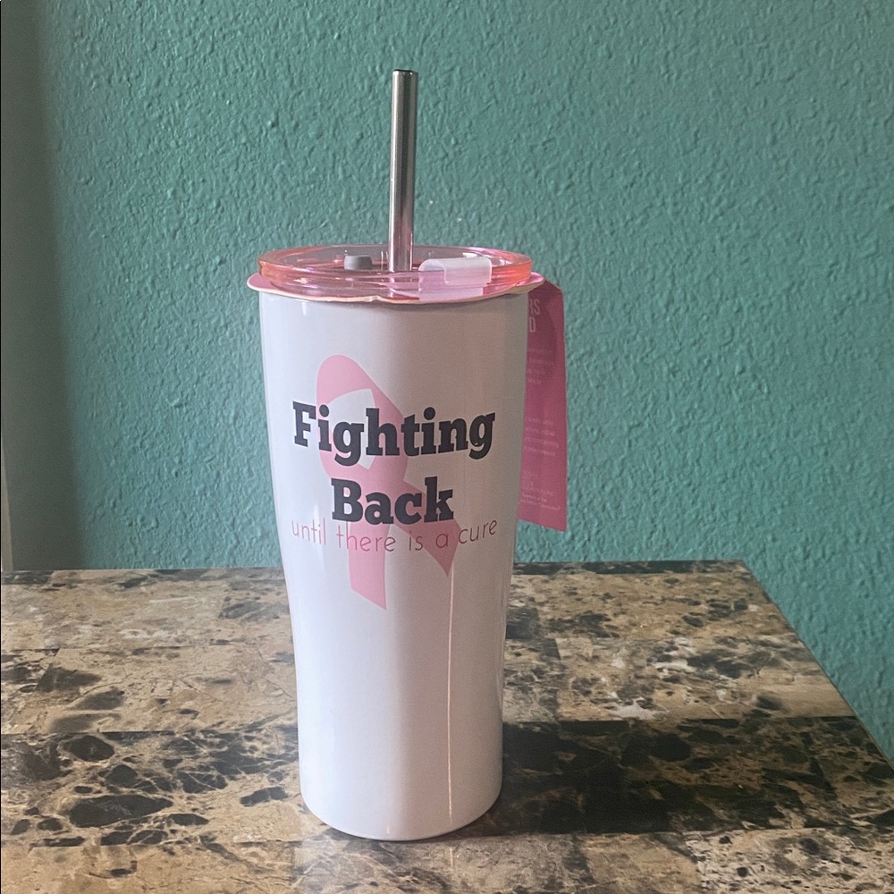 White Breast Cancer Tumbler with Straw